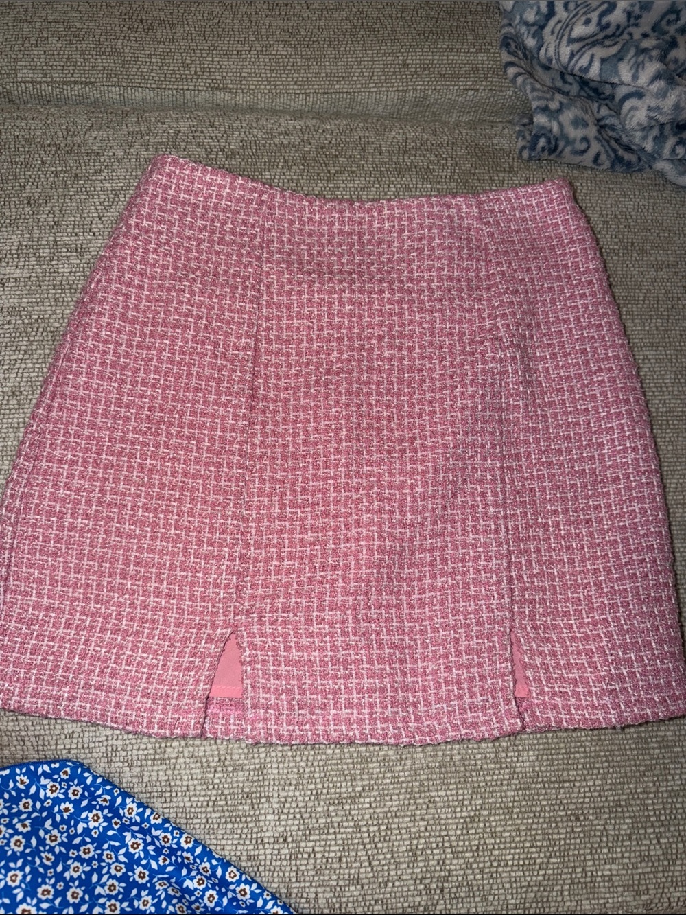 Blue Rain Pink Tweed Mini Skirt with Twin Front Slits